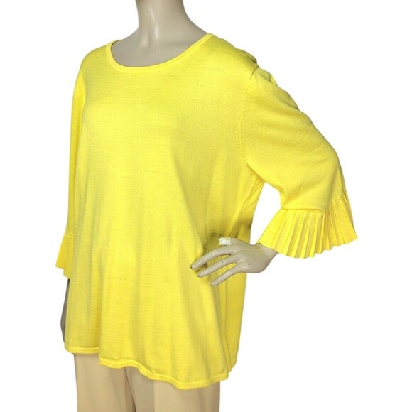 Yellow Knit Pleated Dolman Sleeve Pullover Scoop Neck Investments II Sweater 2X - Picture 2 of 9